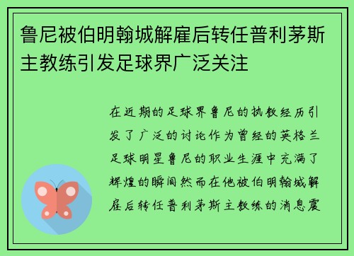 鲁尼被伯明翰城解雇后转任普利茅斯主教练引发足球界广泛关注